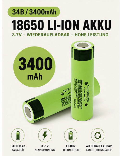 18650 Li-Ion Akku – 3400 mAh (Modell 34B)