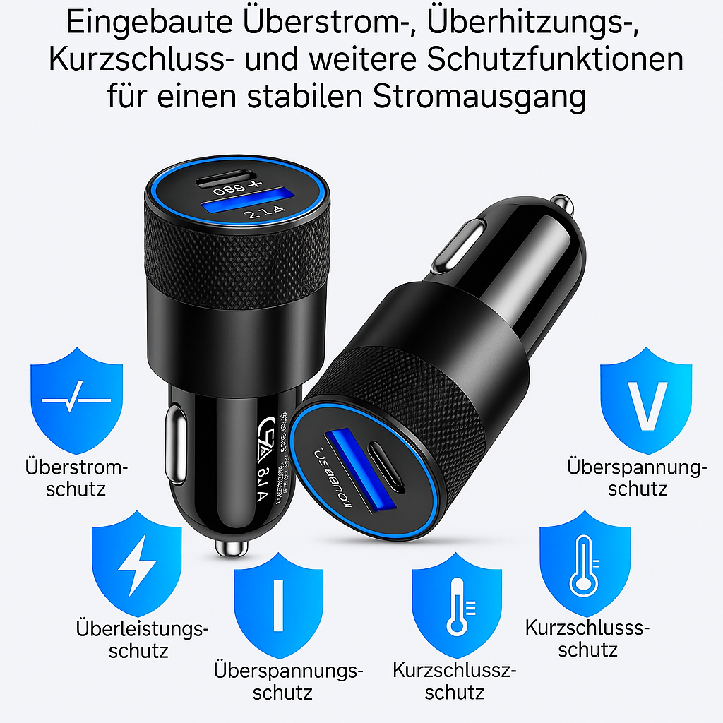 Kfz-Schnellladegerät USB-A & USB-C – bis 3,1 A