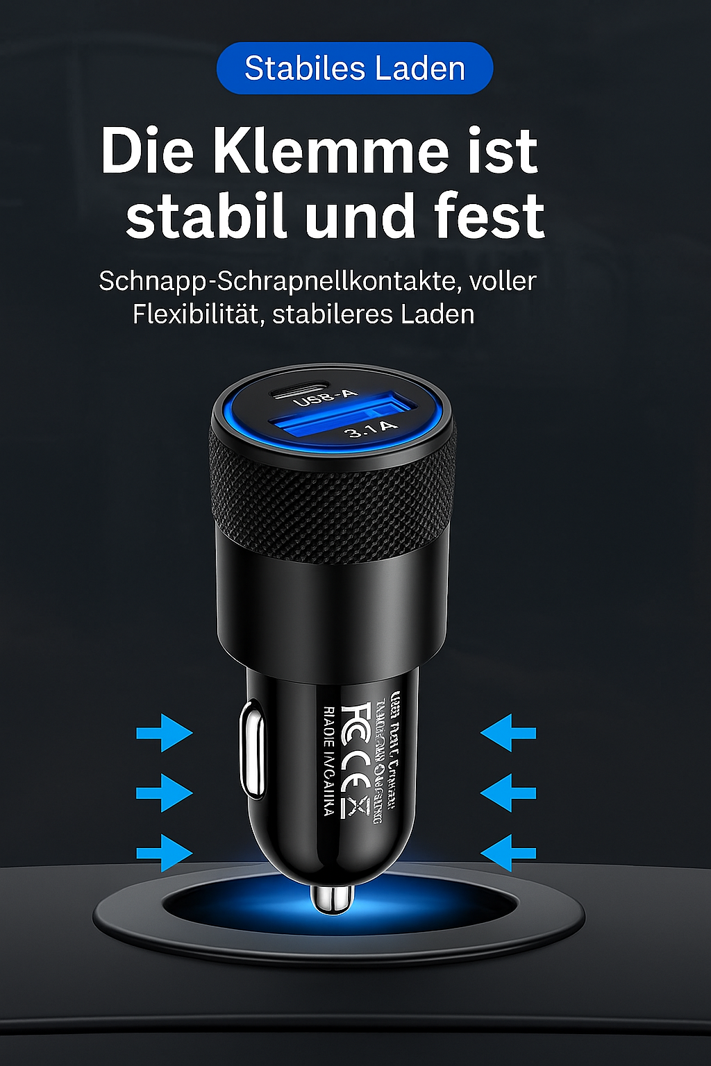 Kfz-Schnellladegerät USB-A & USB-C – bis 3,1 A