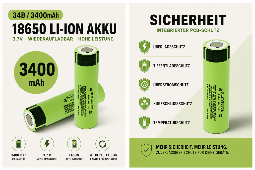 18650 Li-Ion Akku – 3400 mAh (Modell 34B)